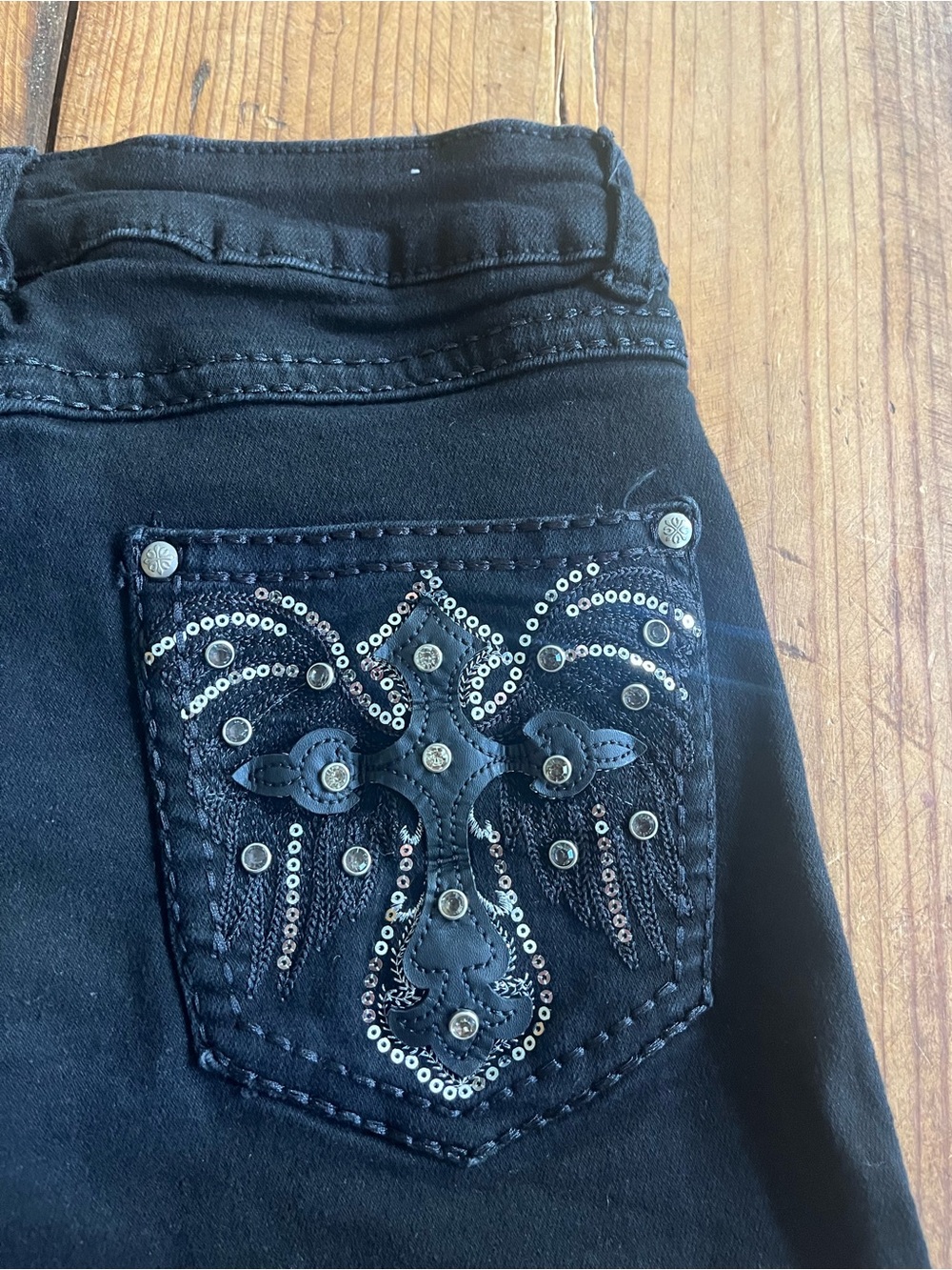 Black‎ Juniors Jean Shorts with Embellished Back Pocket